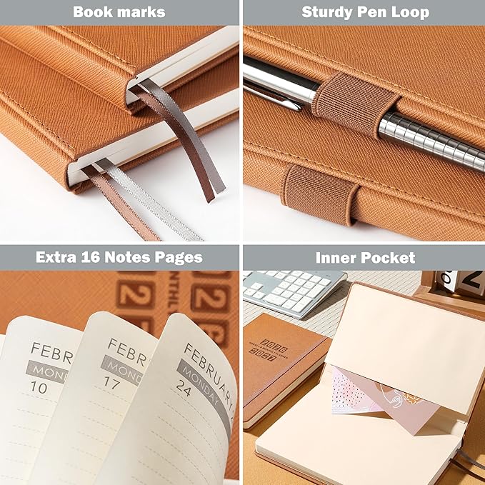 2026-2027 Planner - Academic Planner 2026-2027 Weekly & Monthly, July 2026 - June 2027, 5.75" x 8.25", Saffiano Leather with Thick Paper, Back Pocket with Notes Pages - Brown