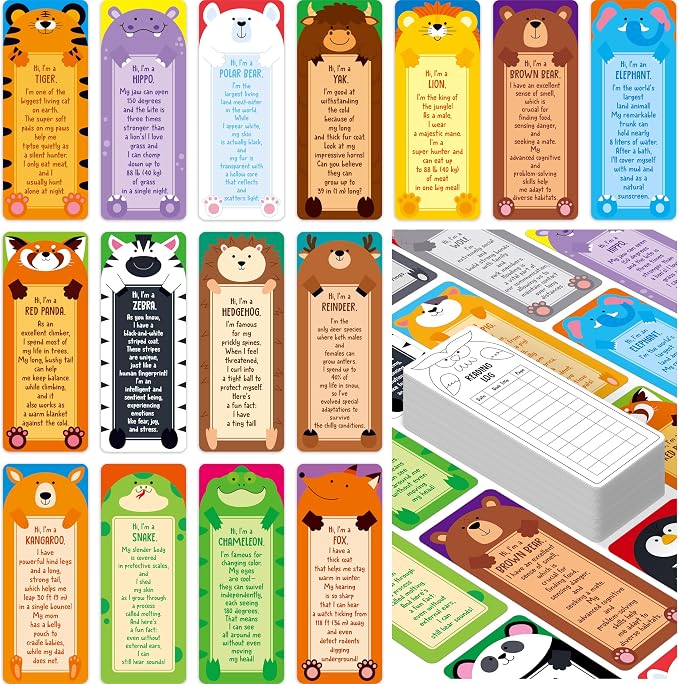 120 PCS Animal Fact Bookmarks, 30 Animal Designs Double-Sided Paper Bookmarks with PET Film, Reading Log Marks for Kids, Students, Adults, Book Lovers (2.4” x 6.1”)