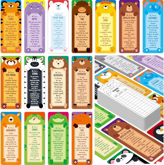 120 PCS Animal Fact Bookmarks, 30 Animal Designs Double-Sided Paper Bookmarks with PET Film, Reading Log Marks for Kids, Students, Adults, Book Lovers (2.4” x 6.1”)