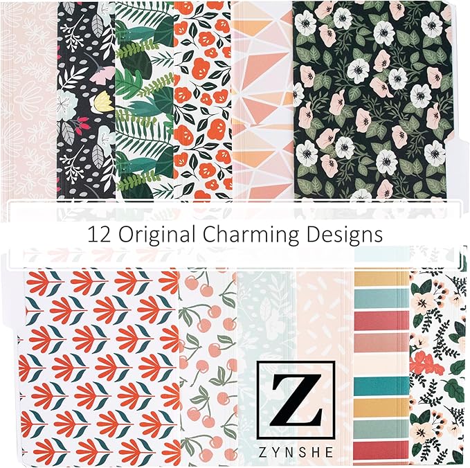 Cute File Folders, Set of 12 3-Tab Letter Size Decorative File Folders Boho Colored Manilla 8.5 x 11 Filing – Pretty Designer Home Office School Supplies (Enchantment)