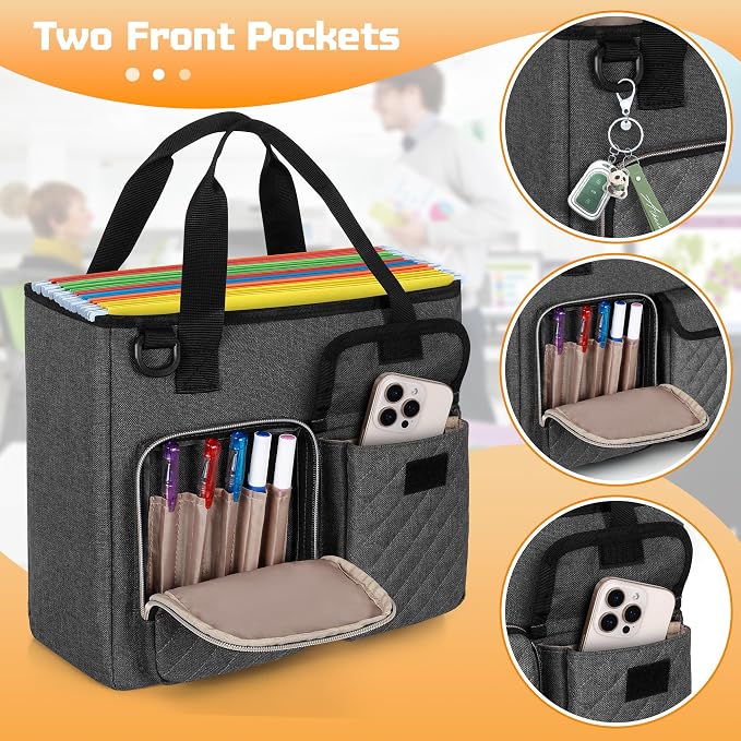 LUXJA Vertical File Organizer for Letter Size Hanging File Folder, Portable Document Organizer with Tablet Pocket (Up to 12.9 in), Bag Only, Gray