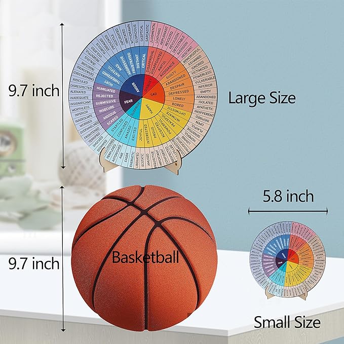 Feelings Wheel Therapy Office Decor, 9.7 Inches Diameter Large Double Sided Mental Health Decor Emotion Wheel with Stand, Wooden Coping Wheel Chart Gifts for School, Therapy Office, 2025 Upgrade