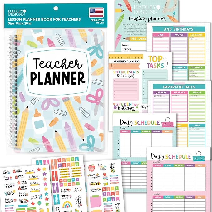 Hadley Designs Teacher Planner 2026-2027 Academic Year - Undated Teacher Lesson Planner Book for Teachers, Homeschool Planners 2026-2027, First Year Teachers Must Haves, Back to School Teaching Gifts