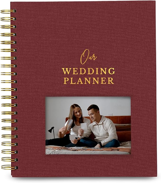 Timeless Premium Linen Wedding Planner Book and Organizer – Wedding Planning Book, Comprehensive Keepsake & Countdown Binder, Perfect Engagement Gift for Women, Customizable Front Photo Window (Rose)