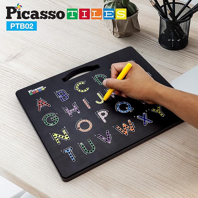 PicassoTiles Magnetic Board Alphabet + Number + Freestyle Writing, 2-in-1 ABC A-Z Upper Case Capital and Lowercase Letter Writing Reading Playboard 12x10 inch Large Magnet Tablet Pad Erasable Reusable