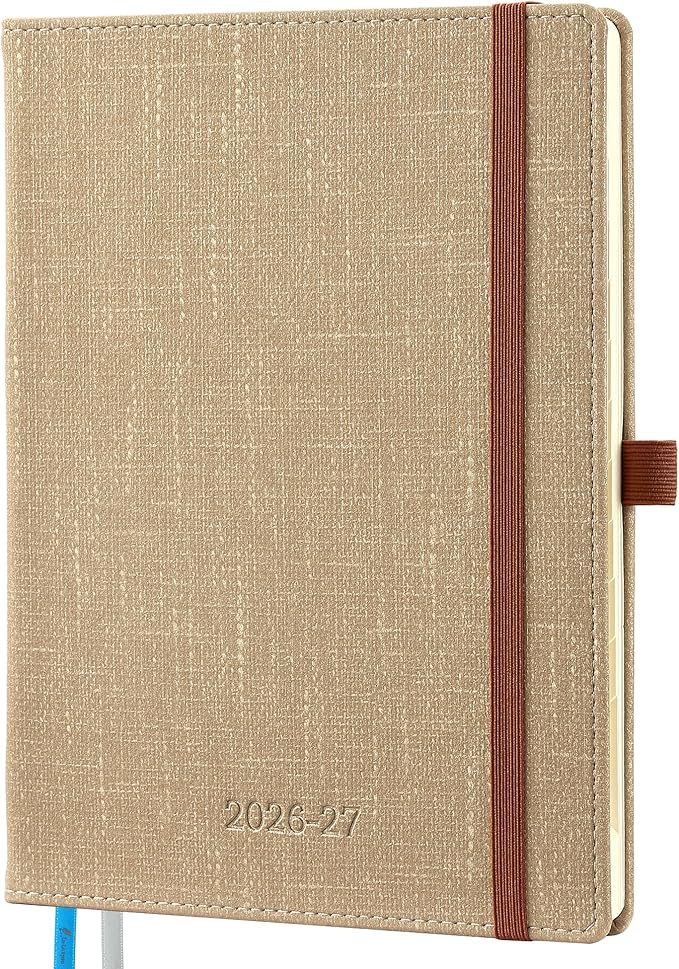 Planner 2026-2027 Weekly & Monthly Planner, 18 Month Academic Calendar July 2026 – Dec 2027, Horizontal Layout with Monthly Tabs, Textured Fabric Hardcover, Khaki