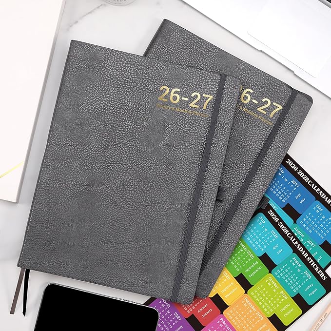 Planner 2026-2027 - Planner Weekly and Monthly 2026-2027, Jul 2026 - Jun. 2027, 8.5" x 11", Academic Calendar, Leather Cover Planners with Thick Paper, Back Pocket with Notes Pages - Grey