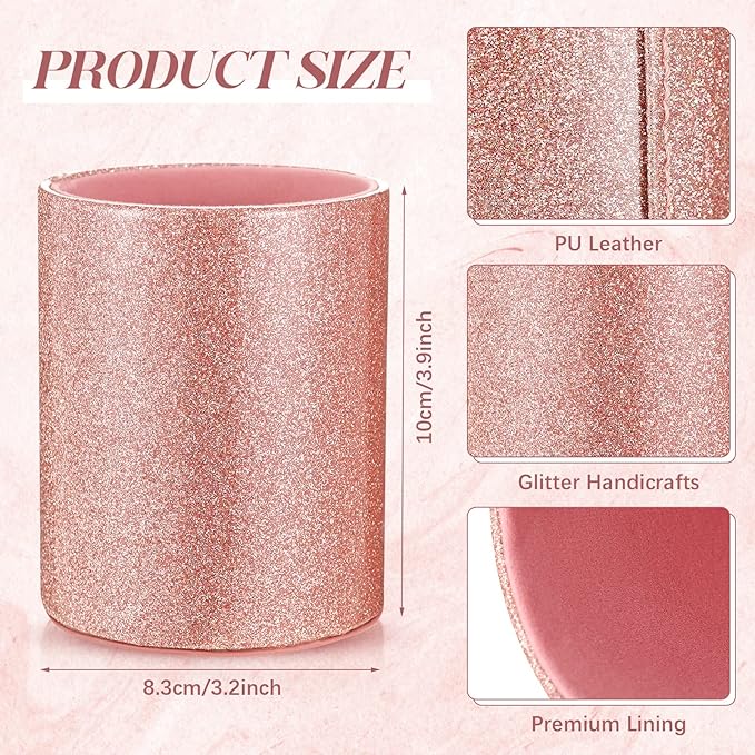 Sabary 8 Pcs Rose Gold Pens with Pen Holder for Desk Glitter Crystal Diamond Cute Ballpoint Fancy Pencil Holder Bling Desk Organizer for Women Girls School Office Supplies Wedding Graduation Gifts