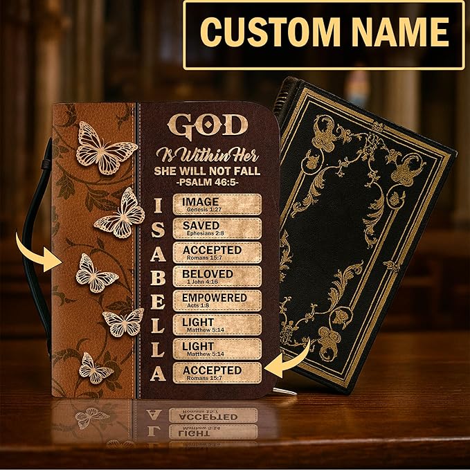 Personalized Bible Cover for Men, Christian Bible Case PU Leather, Jeus Bags Religious Appreciation Gifts for Women Girls Daughter Christian with Handle Zipper (BIBLE-01, M-2Xl)