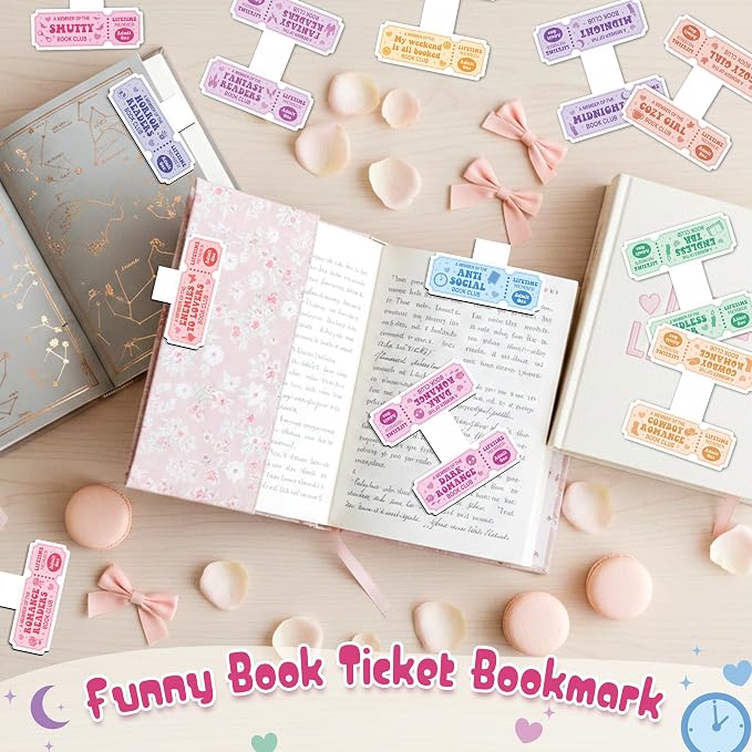 Laffact Colorful Book Club Magnetic Bookmarks - 12Pcs Funny Ticket Style Reading Tracker, Cowboy Romance Dark Romance Designed Page Marker, Readers Accessory Bookish Gift for Book Lover Birthday Party