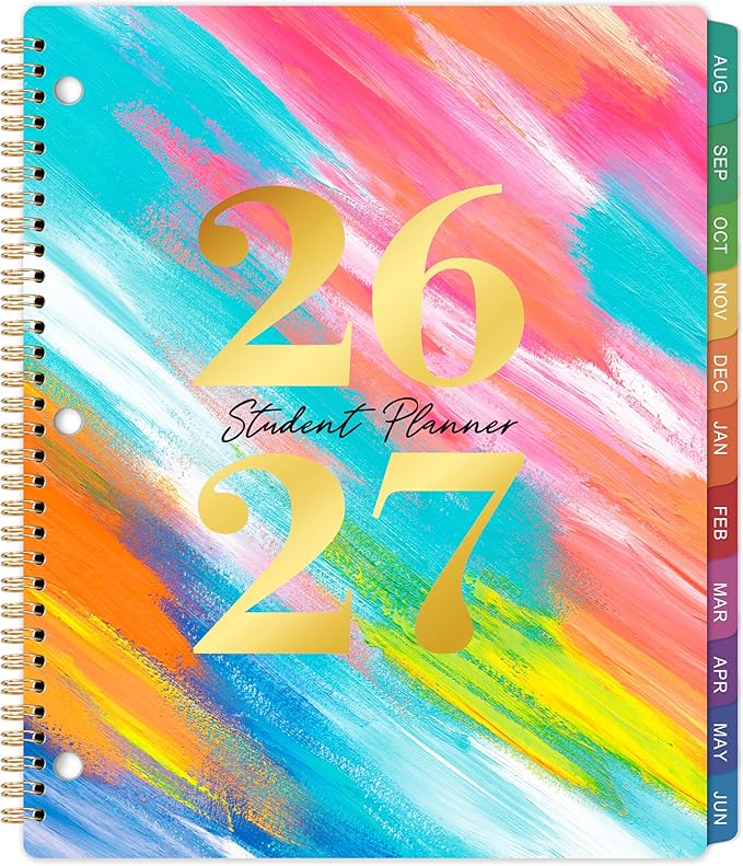 Student Planner 2026-2027 - School Planner, Aug. 2026 - Jun. 2027, 8.5" x 11", School Planner 26-27, 2026-2027 Academic Planner with 3-Hole Punched, Colourful Monthly Tabs & Stickers