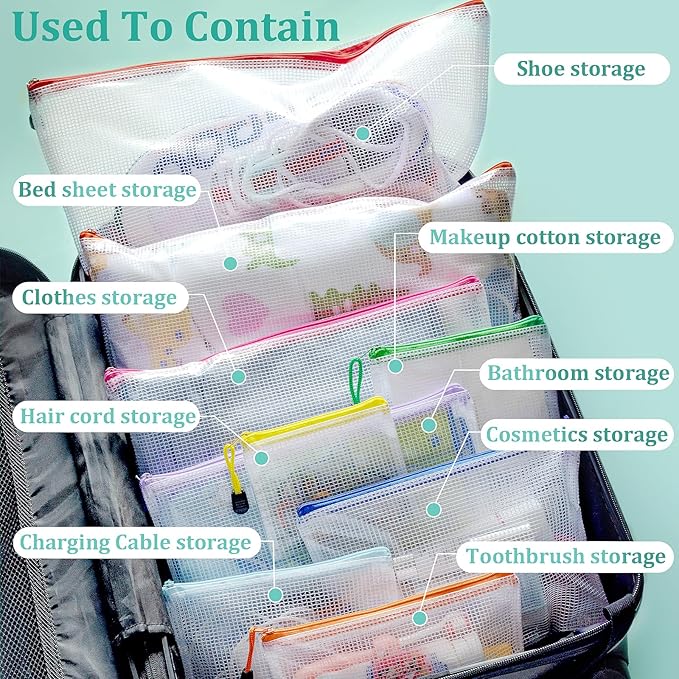 10pcs Mesh Zipper Pouch Bags, A3 Sizes, Board Game Storage, Zipper Pouches for Organizing, Travel, School Office Organize