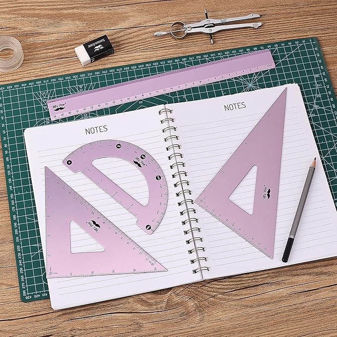 Mr. Pen- Metal Geometry Kit, 4 Pack, 45° & 30°/60° Set Squares, 6" Protractor & 12" Ruler, Durable Metal Drafting Tools for Technical Drawing, Math, Engineering & Architecture