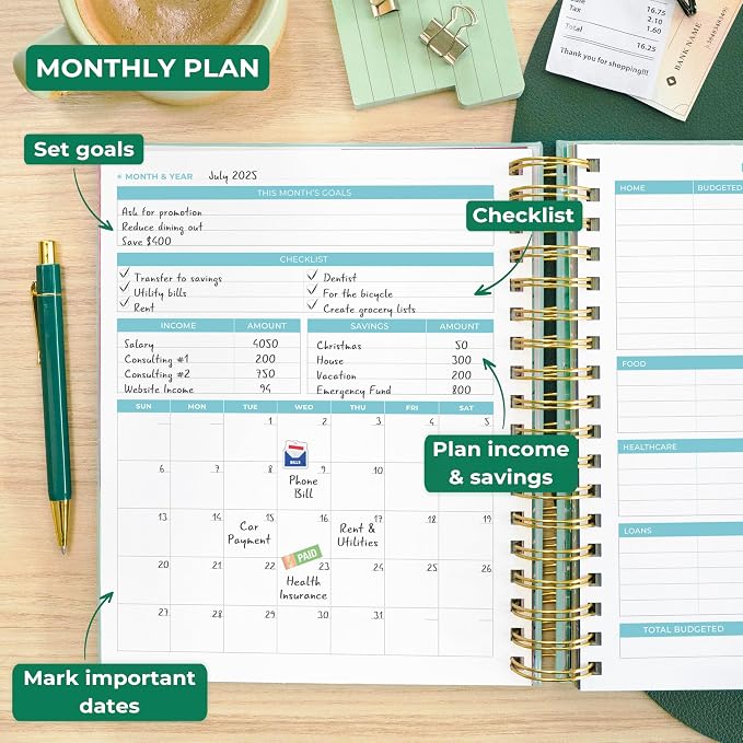 Clever Fox Budget Planner & Monthly Bill Organizer With Pockets. Expense Tracker, Budgeting Journal & Financial Book. Large, 8x9.5" (Mint Green)