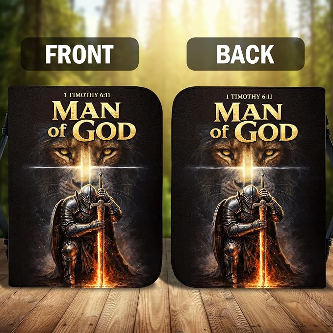 Personalized Man of God Bible Cover for Men, Christian PU Leather Bible Case with Handle Zipper, God Says I Am Warrior Scripture Bible Holder, Religious Gift for Men (Man of God)