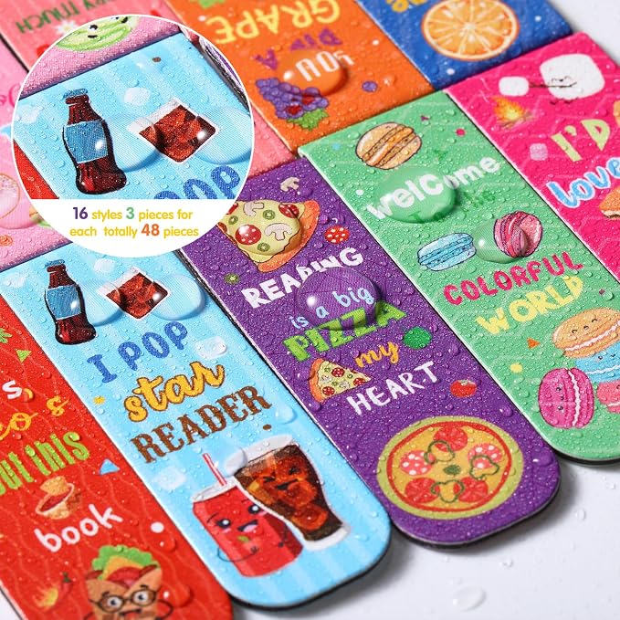 Pasimy 48 Pieces Cute Magnetic Bookmarks Fruit Food Theme Book Marks Bulk Encouraging Sayings Magnetic Bookmarks for Students Teachers School Home Office Reading Supplies