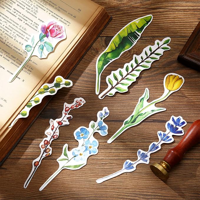 120 Pcs Colorful Flower Feather Shaped Bookmarks Bulk Cute Christmas Gifts for Students Thick Paper Feathers Bookmarks for Kids Children Teens Women Men Adults Book Lovers Writers Readers, 60 Styles