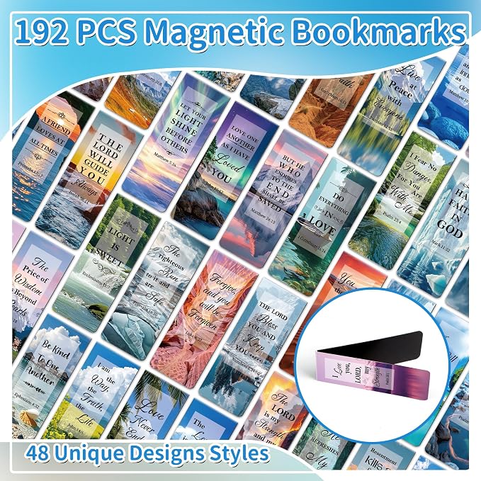 192Pack Magnetic Bookmarks Christian Bookmarks Bulk Bible Bookmark Magnetic Bookmark (Scenery, 192)