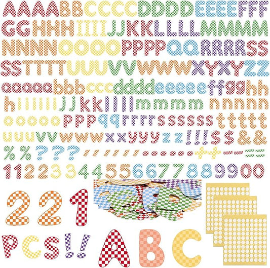 221 Pcs Checkered Notebook Bulletin Board Letters, Round Alphabet Number Punctuation Symbol Combo Letter Cutouts, Colorful Classroom Decor for Summer School Chalkboard Whiteboard Poster Wall