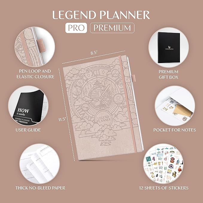 Legend Hourly Planner PRO Premium – Undated Schedule Planner with Time Slots – Weekly, Monthly & Daily Personal Organizer, A4 (Rose Gold)
