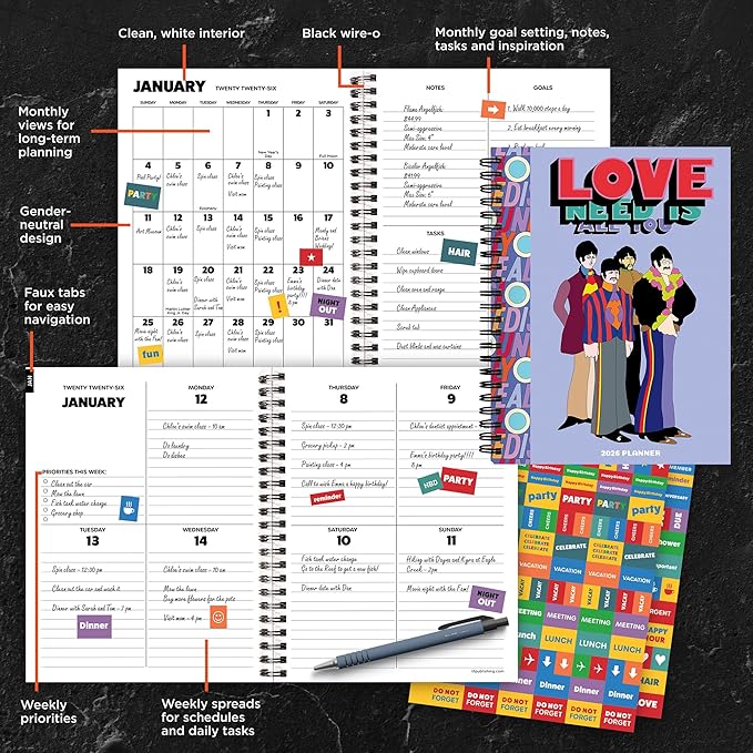 TF Publishing 2026 All You Need is Love Medium Weekly Monthly Planner with 12-Month Calendar Grid, Goals and Task Trackers - Weekly Schedule Planner w/Priority List Section and Stickers - 6.5in x 8in