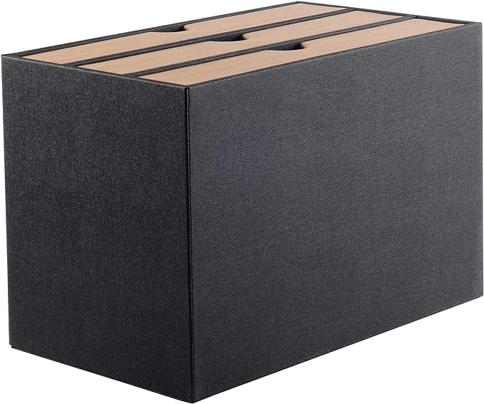 Fashion Multicolor Collocation Leather Desk Organizer File Cabinet Executive Office Supplies Desktop Filing A4 Contract Document Stackable Storage Box with 3 Drawers (Black)