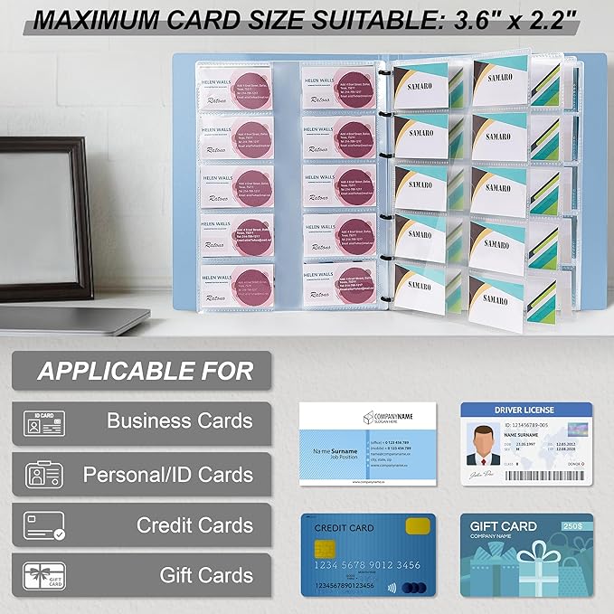 MyLifeUNIT Business Card Book, Name Card Holder Book with 600 Business Cards Capacity, Credit Card Book File Storage (Light Blue)