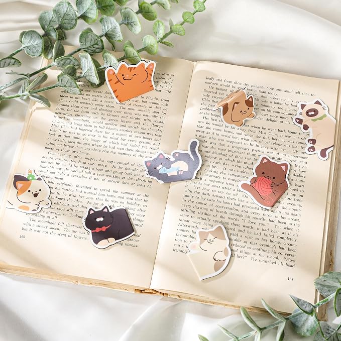 Cats Magnetic Bookmarks Gifts - 8 Pcs Cute Pet Animals Bookmark for Women Book Lovers Students Funny Page Clips School Office Reading Accessories Bookworms Gift for Birthday Christmas