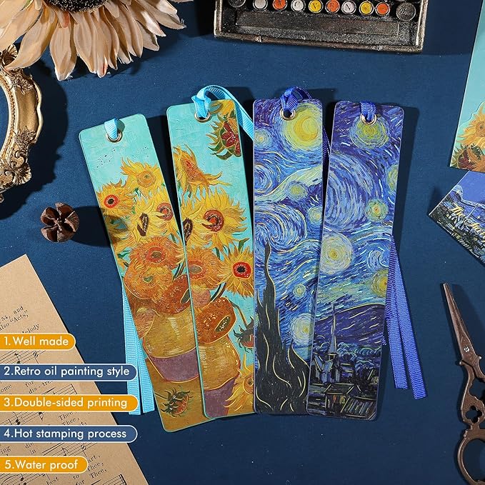 2Pcs Oil Painting Bookmarks for Women, Bookmarks Set for Book Lover, Book Marks for Reading, Vintage Book Marks for Kids Students Classroom Gift for Teacher Pink Roses & Roses