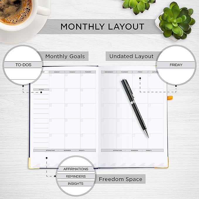Closeout Edition Live Whale - Daily Planner & Mindfulness Journal - Personal Organizer | Focus Planner with Time Tracker & Goal Setter Journal- Black