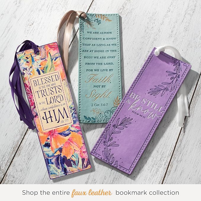 Christian Art Gifts Premium Vegan Faux Leather Scripture Bookmark for Women: Blessed Is The One - Jeremiah 17:7 Inspirational Bible Verse, Faith-Based Reading Book Accessory with Tassel, Purple Floral