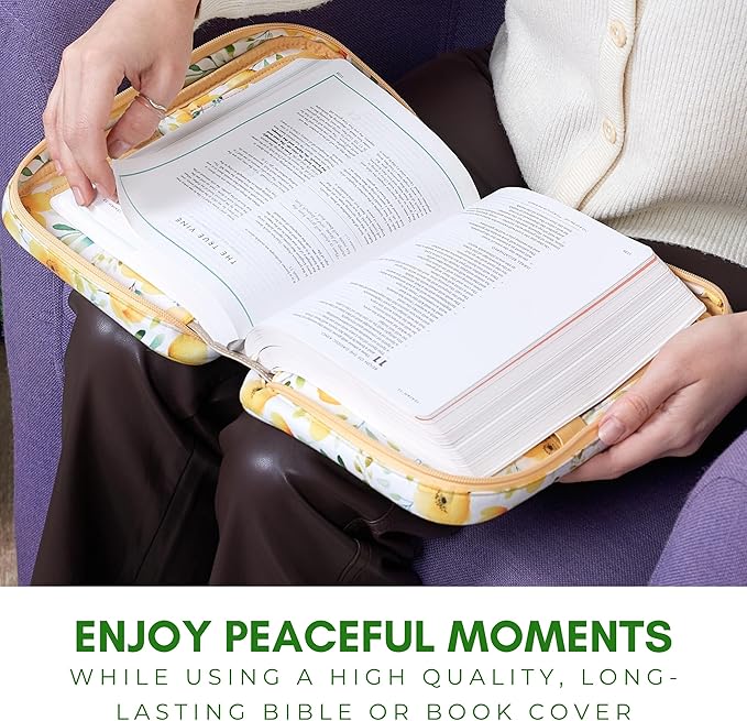 Quilted Bible Case for 6.5 X 9.5 inch Books, Bible Carrying Case for Women, Yellow Bible Cover