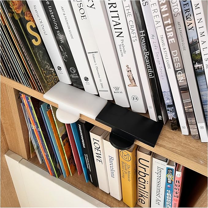 Bookshelf Organizer Tool - Spirit Level for Aligning Books, Plastic Bookend, Shelf Guide for Home Office Library, Stopper, Desktop Organizer (Black)