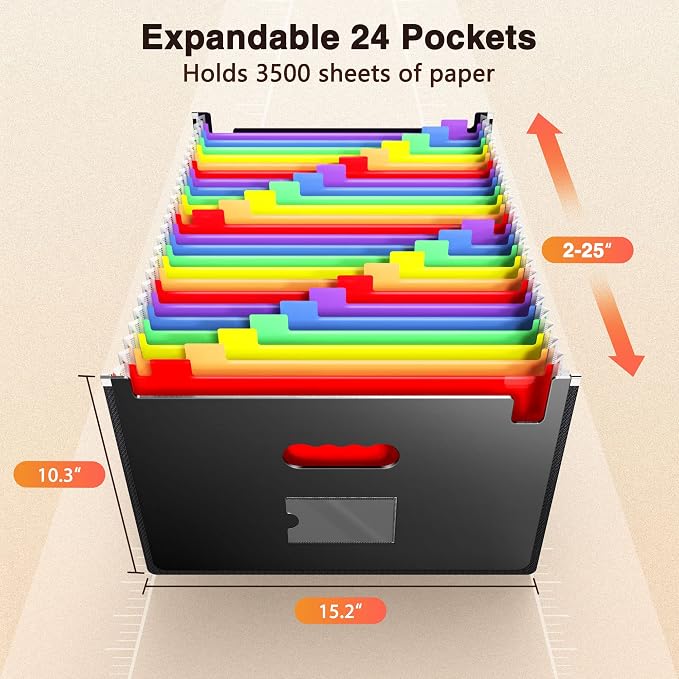 Ultra-Large Accordion File Organizer with Tabs & Stickers, Legal Size/Letter/A4 Paper 24 Pockets Expanding File Folder, Expandable Important Document Organizer Bill Receipt Paper Storage