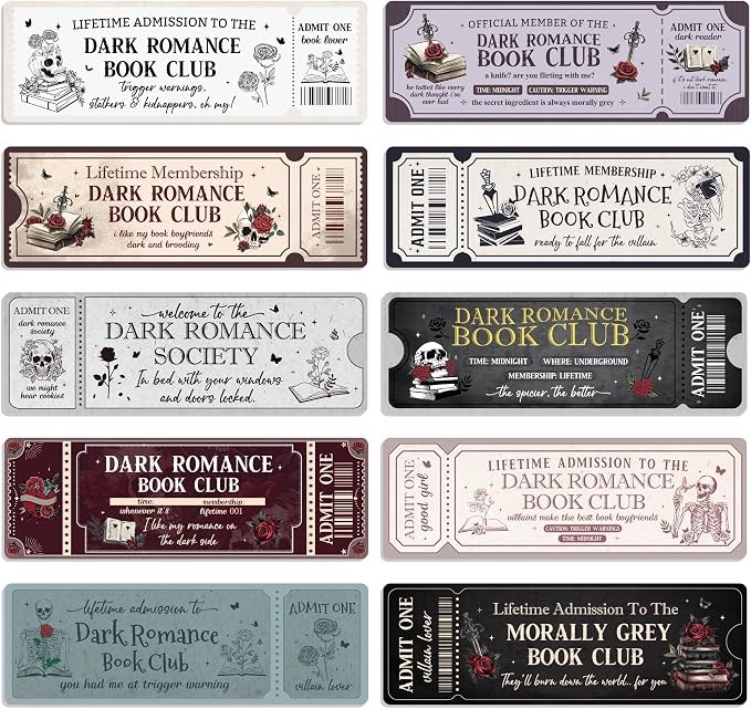 Dark Gothic Romance Bookmarks: 20 PCS Ticket-Style Bookish Gifts, Aesthetic Spicy Book Accessories for Women, Reading Merch for Adults & Book Club Lovers