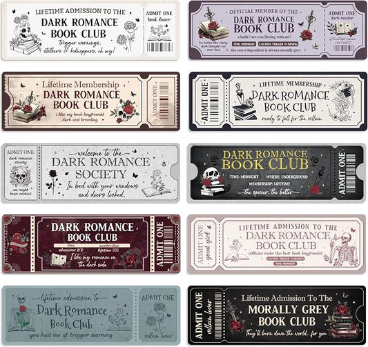 Dark Gothic Romance Bookmarks: 20 PCS Ticket-Style Bookish Gifts, Aesthetic Spicy Book Accessories for Women, Reading Merch for Adults & Book Club Lovers