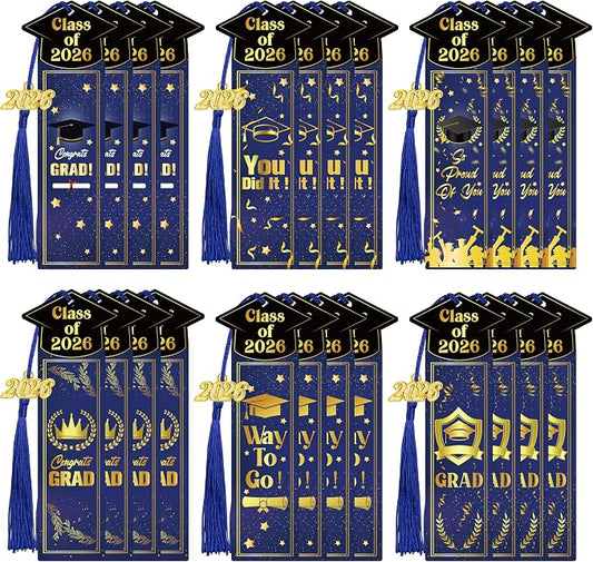 24 Sets 2026 Graduation Gifts Bulk for Students, Congrats Grad Bookmarks with Tassels Blue and Gold Inspirational Senior Party Favors Gift Idea for Him Her High School College University Graduates
