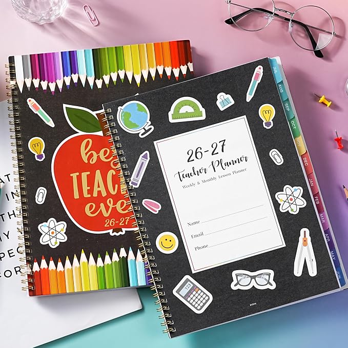 Teacher Planner 2026-2027 for Teacher School - Academic Year Weekly & Monthly Lesson Plan Book, Grade Tracker, Schedule, Spiral Bound, Colorful Tabs, Inner Pocket - Multicolor 8.5 x 11 inch