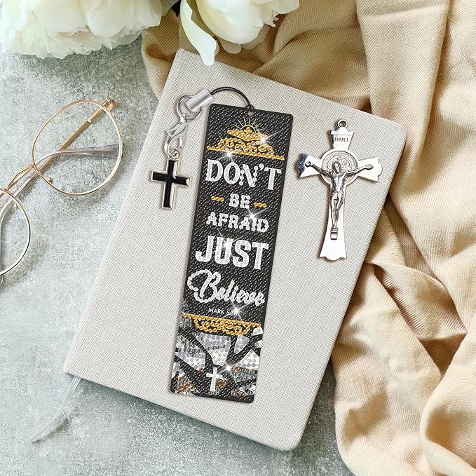 8 Pieces Christian Bible Verse Diamond Art Bookmarks 5d Christian Beaded Bookmark Acrylic Tassel Bookmark for DIY Making Beginners Adults Arts Craft Supplies (Bible)