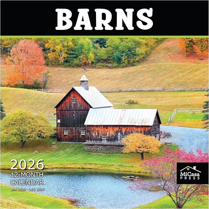 MICASA PRESS Barns 2026 Wall Calendar 12 Month | 12" x 24" Open | Thick & Sturdy Paper | Giftable | Farm Calendar 2026