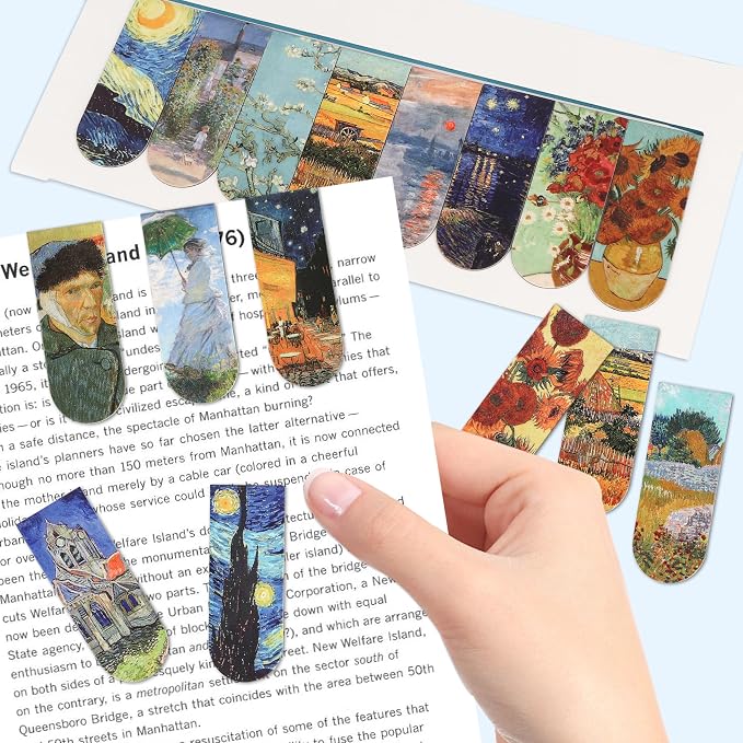 16 PCS Magnetic Bookmarks - Bookmarks for Book Lovers, Bulk Book Marks, Oil Painting Magnetic Bookmark for Women, Men, Kids, Students
