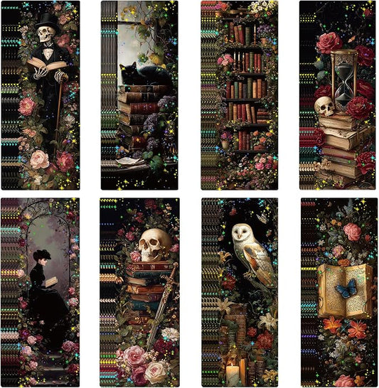Dark Romance Bookmark Gifts - 48 Pcs Vintage Gothic Paper Bookmarks Bulk for Women Book Lovers Skull Flower Page Marks Merch School Reading Accessories Bookish Gift for Birthday Graduation