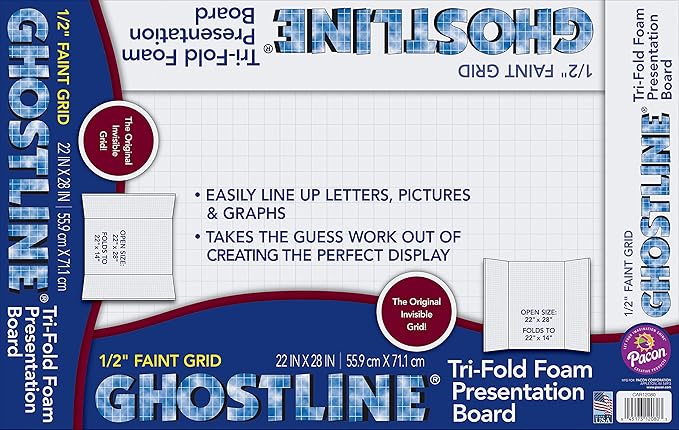 Ghostline® Foam Presentation Board, White, 1/2" Faint Grid 28" x 22", 5 Boards