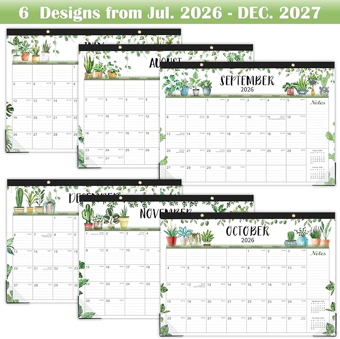 Desk Calendar 2026-2027 - 2026-2027 Desk Calendar, 18 Monthly Desk/Wall Calendar 2-in-1, 17" x 12", July 2026 - December 2027, Thick Paper with Corner Protectors, Large Ruled Blocks - Plants