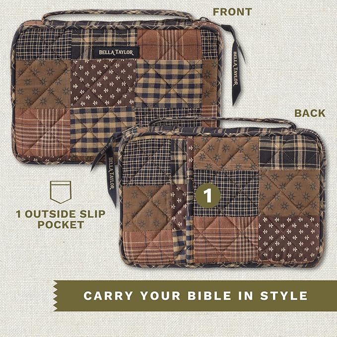 Bella Taylor Small Bible Cover for Women - Quilted Cotton Bible Case for 6 x 9 inch Books - Ironstone
