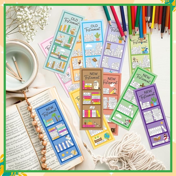 Haooryx Bible Reading Tracker Bookmarks - 120Pcs Old and New Testament Tracker Christian Religious Paper Bookmark Books of The Bible Book Mark for Book Lovers Sunday School Student Reward Church Gifts