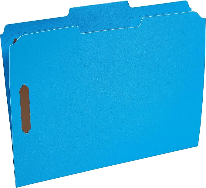 Universal 13521 Deluxe Reinforced Top Tab Folders, 2 Fasteners, 1/3 Tab, Letter, Blue, 50/Box
