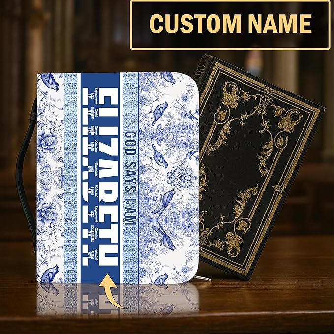 Personalized Man of God Bible Cover, God Says I Am Bible Case PU Leather, Bible Holder Handle Zipper, Faith Scripture with Name Case Bag, Religious Gifts for Church Christians Women Men (GOD-10)