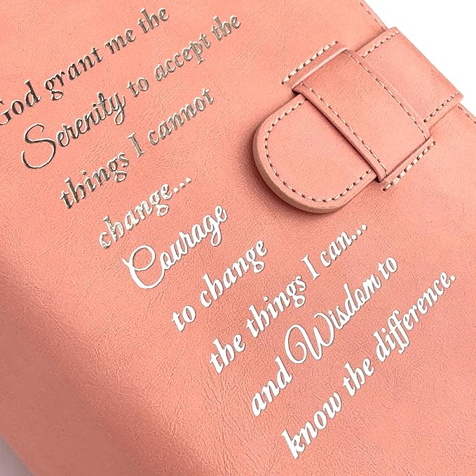 Galileo® Double AA Big Book Cover & 12 Steps & 12 Traditions | PU Leather | Coin Holder | AA Book Covers for Hardcover | AA Gift | Alcoholics Anonymous (Serenity Prayer/Pastel Peach)