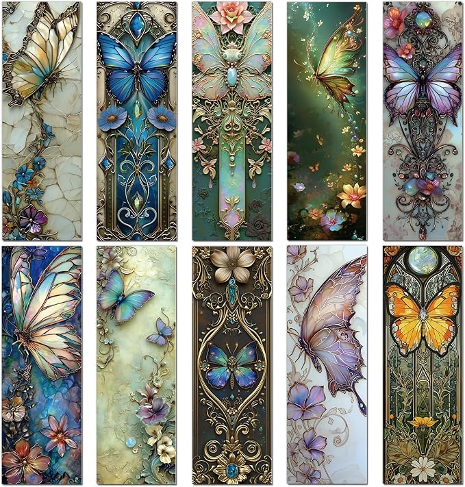 Fantasy Butterfly Bookmarks Gifts - 100 Pcs Fairy Tale Butterfly Bookmark Paper Floral Aesthetic Art Book Mark Page Clips for Women Men Book Lovers Students Teachers Bookish Reading Gifts